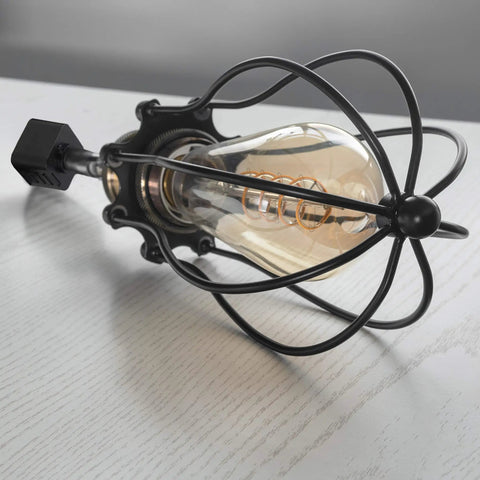 Vintage Wire Cage Semi Track Lighting Heads Black Industrial Rail Light Fixture 3-Pack Dimmable LED Compatible, close-up view