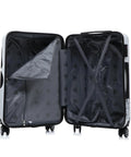 Carry-on luggage InUSA butterfly-print 20-inch with spinner wheels, opened to show gray interior with mesh divider.