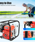 Beastly Performance 2 Inch Gas Powered Water Transfer Pump With A Legit 7.5 HP Engine and 212 CC Four Stroke Motor for easy manual startup.