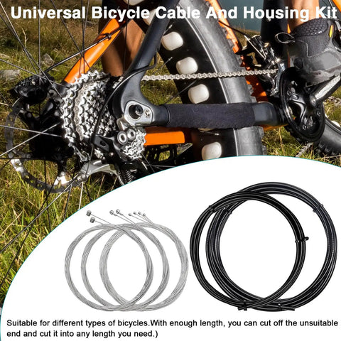Universal Bicycle Brake Cable And Housing Kit With O Rings And End Caps for mountain and road bikes, 2.5m, black.