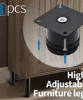 Close-up of Premium Sleek Adjustable Furniture Legs Rock Solid Black Steel Cabinet Feet showcasing attachment screws and height adjustment.