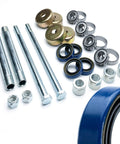 Components of Beefed-Up Spring Loaded Front Wheel Bearing Kit With Threaded Axle For Exmark 13x6.50-6 Zero Turn Mowers