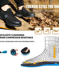 Indestructible Slip On Steel Toe Shoes For Men Built Tough For Work Non Slip Lightweight Safety Sneakers With Comfortable Fit For Construction And Industrial Jobs ASTM F2413-24 Certified Black Size 7 shown on outdoor surface with cushioning details.