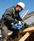 Heavy Duty Hammer Drill Handle For 60-65mm Front Grip With Non Slip Abs Steel Texture That Cools Down Hands and Kills The Vibes On Tough Masonry Projects in use on a roof.