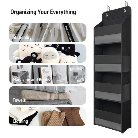 Over The Door Hanging Organizer With Four Large Pockets And Clear Windows, organizing toys, stationery, towels, and books