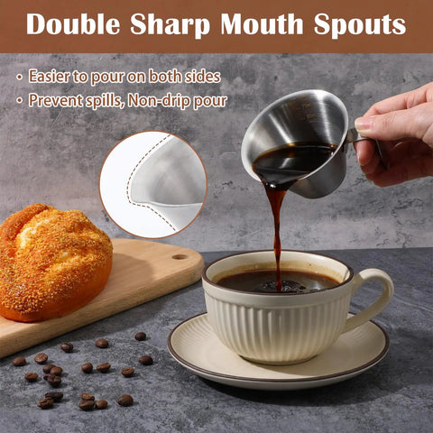 Stainless Steel Espresso Cup With Handle, Durable Coffee Shot Measuring Cup With Built-In Scale, V Shaped Mouth, 3.4 Oz 100 Ml