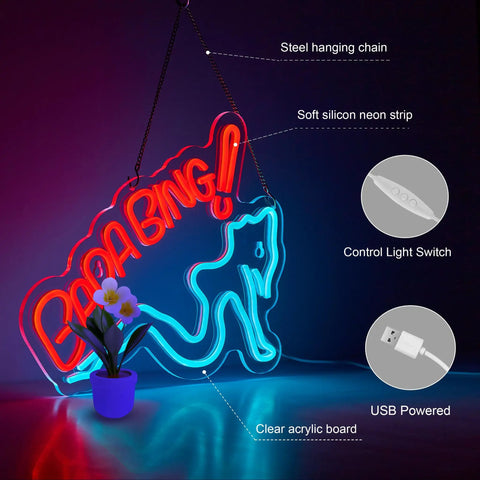 Lit Neon Sign for Wall Decor Dimmable LED Light USB Powered Neon Art for Pub Bar Store Man Cave Party with red and blue silicone LED