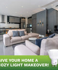Modern living room featuring 20 Pack GU10 LED Bulbs Dimmable 3000K 50 Watt Halogen Replacement for Bedroom and Home Decor