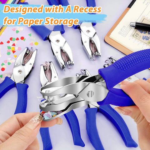 Six Piece Craft Hole Punch Set With One Quarter Inch Punches For Scrapbooking And Card Making Includes Round Square Floral Heart Star And Triangle Shapes Totally Handy Lightweight Tool With Soft Grip Handles.