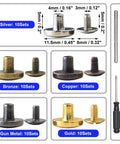 No Fuss 50 Set Chicago Screws And Leather Rivets Kit Featuring Assorted Zinc Alloy Metal Studs Paired With Quick Grip Tools and sizes for patching.