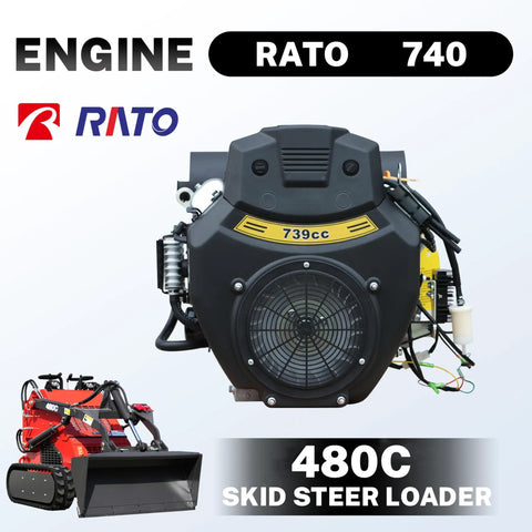 Rato 480C Skid Steer Loader engine featuring Compact Stand On Crawler Mini Skid Steer Loader With Trencher And 23 HP Gas Engine