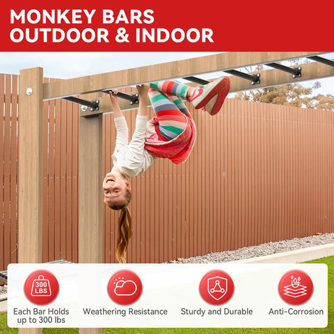 Child playing on Heavy Duty 16.5 Inch Monkey Bars Kit With 12 Rungs For Backyard Indoor Outdoor Playset Metal Swing Set Accessory