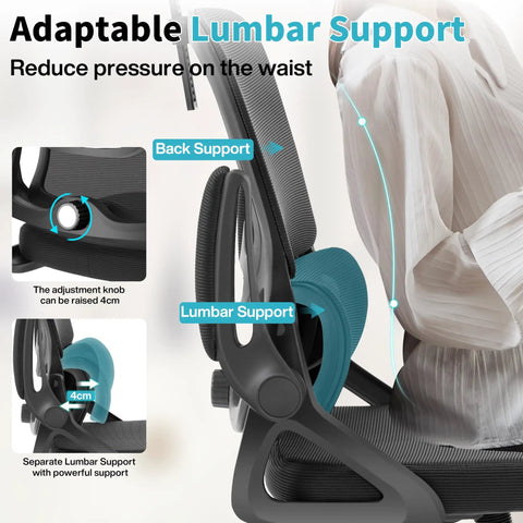 Image showing Ergonomic Mesh Office Chair With Lumbar Support High Back Desk Chair Flip Up Armrests Big And Tall 400 Pound Capacity Headrest.