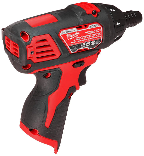 12-Volt Cordless One Quarter Inch Hex Screwdriver, M12 Lithium-Ion Power Tool, red and black design, tool only, no battery included