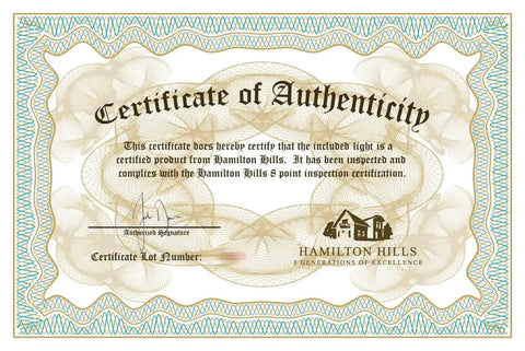 Certificate of authenticity for Rectangular 24 Inch Thin Bar LED Vanity Light In Brushed Black For Over Mirror Bathrooms