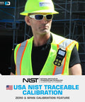Man wearing safety gear with 4 Gas Monitor With Pump For Confined Spaces, O2 CO H2S LEL Sensors, USB Rechargeable, NIST Calibration Certificate