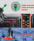 Digital Temp And Humidity Meter With Ambient Dew Point And Wet Bulb, close-up of sensor, rugged design, fits in pocket, PT6508