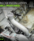 Drop In Aluminum Coolant Outlet Pipe LR092992 Heavy Duty Swap For Land Rover And Jaguar Rides Straight Plug And Play Engine Cooling Fix Keep Your Rig Running Sweet Period installed in engine compartment.