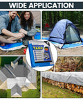 Heavy Duty Tarp Cover Extra Thick Waterproof Tarpaulin With Rip Proof Edges And Reinforced Grommets UV Resistant 5.5 Mil Thick 6x8 Ft Durable Outdoor Shelter For Gear And Equipment shown in versatile outdoor uses.