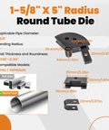 1-5/8 Inch Tubing Die Set For 120 Degree Bends, 5 Inch Radius Die Pair For Round Tubing 0.090 To 0.134 Inch Wall diagram