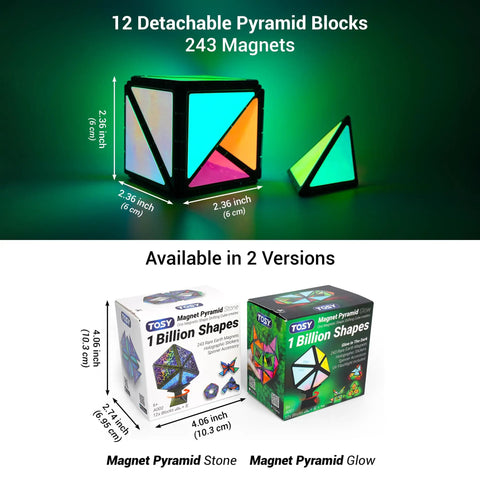 Magnet Pyramid Transforming Puzzle Cube With 243 Magnets And Spinner Accessory Including 12 Pieces displayed with packaging