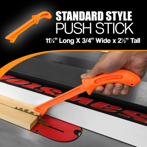 Five Piece Woodworking Push Block And Push Stick Set In Safety Orange For Table Saws Router Tables Jointer And Band Saw Keeps Your Fingers Safe While You Push Through Cuts And Tackle Any Workshop Job, standard style push stick used on saw