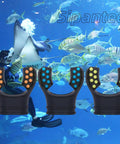 Three Pack Black Silicone Snorkel Mouthpieces For Scuba Regulators With Regulator Ties Durable Replacement Gear displayed underwater