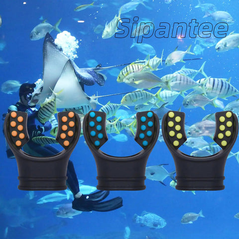 Three Pack Black Silicone Snorkel Mouthpieces For Scuba Regulators With Regulator Ties Durable Replacement Gear displayed underwater