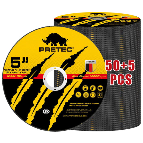 Five Inch Metal Cutting Discs Set for Angle Grinders, 125mm Thin Cut Off Wheels, Seven Eighths Inch Arbor, Fast Clean Cuts, 55 pcs