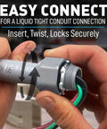Hands connecting Power Whip Wiring Kit For AC Hookup Half Inch Flexible Nonmetallic Liquid Tight Conduit With Ten Gauge Wire