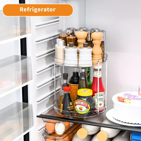 Two Tier Lazy Susan Turntable For Cabinets And Pantry 9.5 Inch Diameter Double Rotating Kitchen Spice Rack Organizer in fridge