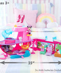 Bowdazzling Minnie Mouse Yacht Playset With Lights And Sounds 14 Piece Boat Set displayed in a colorful room with rainbow decor