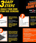Steps for assembling Aluminum Window Screen Frame Kit 5/16 in x 3/4 in x 36 in Bronze, DIY instructions with images.