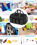 Big Ol Extra Large Cleaning Caddy Organizer With Sturdy Handles Five-Compartment Tote in center with cleaning and picnic context