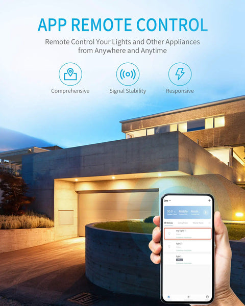 Person holding smartphone displaying app remote control features for Badass Weather Resistant Smart Outdoor WiFi Plug With Three Heavy Duty Grounded Jacks Serving Hella Reliable App Management And Seamless Alexa Pairing For Your Garden Setup.