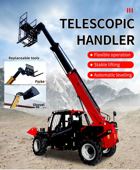 Heavy Duty Hydraulic Telescopic Handler With Sturdy Long Boom Forklift for hassle free material moving on rugged terrain.