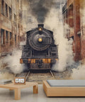 Vintage Locomotive Steam Train Wall Mural For Living Room And Bedroom, 3D Train Wallpaper Large 59x39.4 Inches, Silk Finish