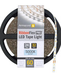 Dimmable 24V LED Strip Lights 60 LEDs Per Meter 5000K Cool White 32.8 Feet Long Pro Grade Ultra Strong 3M Adhesive Flexible Ribbon Light Tape For Under Cabinets Coves And Accent Lighting packaging showing reel