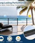 Premium 3MM Thick 8 Foot Black Aluminum Rectangular Handrail For Decks And Stairs in a coastal setting with rain.