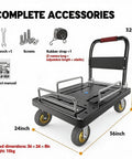 Heavy Duty Folding Rail Platform Cart Workhorse With 35.4 By 23.6 Inches Flatbed Trolley 1300 Pound Capacity Brake Caster Wheels Collapsible Steel Deck Dolly For Warehouse Garage And Moving, 36 x 24 x 8 in folded