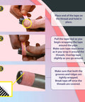 Pink PTFE Thread Seal Tape For Leak Proof Plumbing And HVAC Pipes The Go To High Density Water Line Sealant Non Toxic Pro Grade Half Inch By Two Hundred Sixty Inch Rolls being applied to pipe threads in a step-by-step guide.