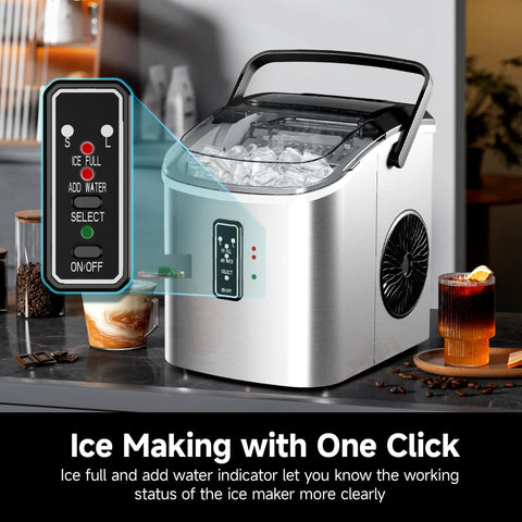 Beast Portable Countertop Ice Maker With Carry Handle, 9 Ice Cubes In 6 Minutes, 26.5 Lbs Per Day, control panel close-up