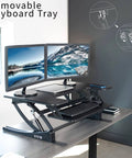36 Inch Height Adjustable Desk Converter Sit To Stand Riser With Dual Monitor Support, Large 91 Cm Surface, Black V Series