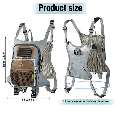 Fly Fishing Chest Pack Waterproof Tackle Backpack With Multiple Compartments Lightweight Ergonomic Pouch Front and Back View