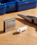 Hassle Free Shutter Repair Pins And Blind Slat Connectors For Plantation Windows And Wood Blinds With Tilt Rod Clips, white pin and metal staples.