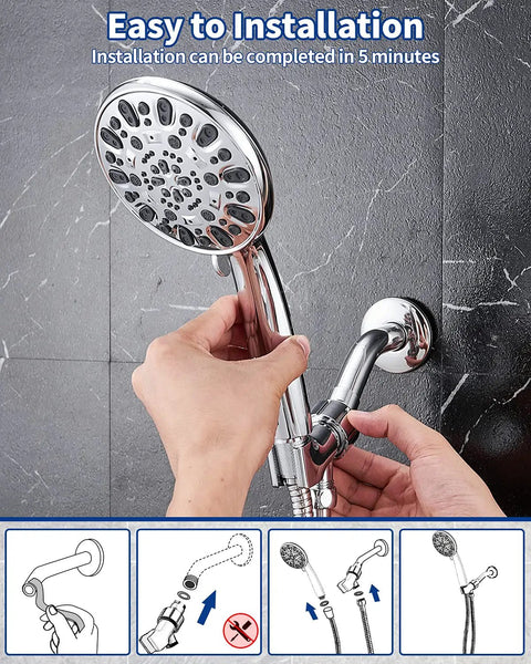 Installing High Pressure Handheld Shower Head With Seven Spray Modes For Custom Comfort, 59 Inch Hose, Chrome Finish