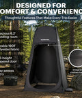 Pop Up Privacy Tent With Mesh Floor For Quick Outdoor Shower in forest, black 190T fabric, full-height zippered door, 6.2' height