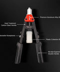 Knuckle-Saving 13 Inch Pop Rivet Gun With 150 Pcs Fasteners And Sturdy Nib Collector High Leverage Handle features ergonomic design.