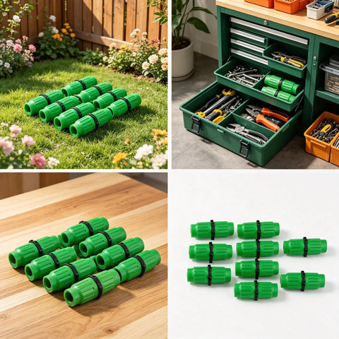 Top Tier Expandable Garden Hose Repair Kit With Leak-Free Female Male Plastic Connectors For Quick Flexible Tube Fixes On Pocket Flexi And Retractable Hoses Up To 1/2 Inch For Super Easy Yard Maintenance And Zero Drip Hassle. Green ABS hose repair connectors, 1/2 inch