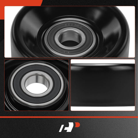 A-Premium belt idler pulley with black metal housing and bearing, automotive part.